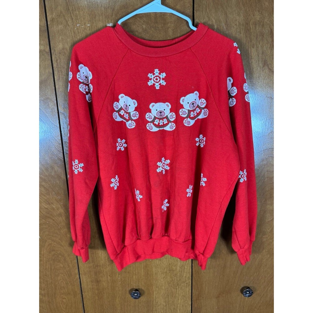 Vintage‎ Christmas White Bear Grandma Sweatshirt Sweater Grandmacore Large L